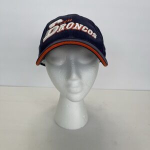Denver‎ Broncos Vintage Strapback Hat Blue Spell Out Logo Athletic NFL Cap